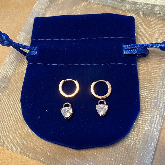 New .925 Sterling Silver Rose Gold CZ Hoop Earrings Interchangeable CZ Charms - Picture 2 of 3